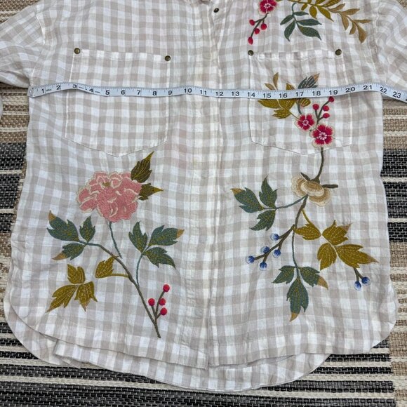 Johnny Was Workshop Adele Gingham Women's Overshirt Linen Embroidered Size Small - Picture 13 of 15